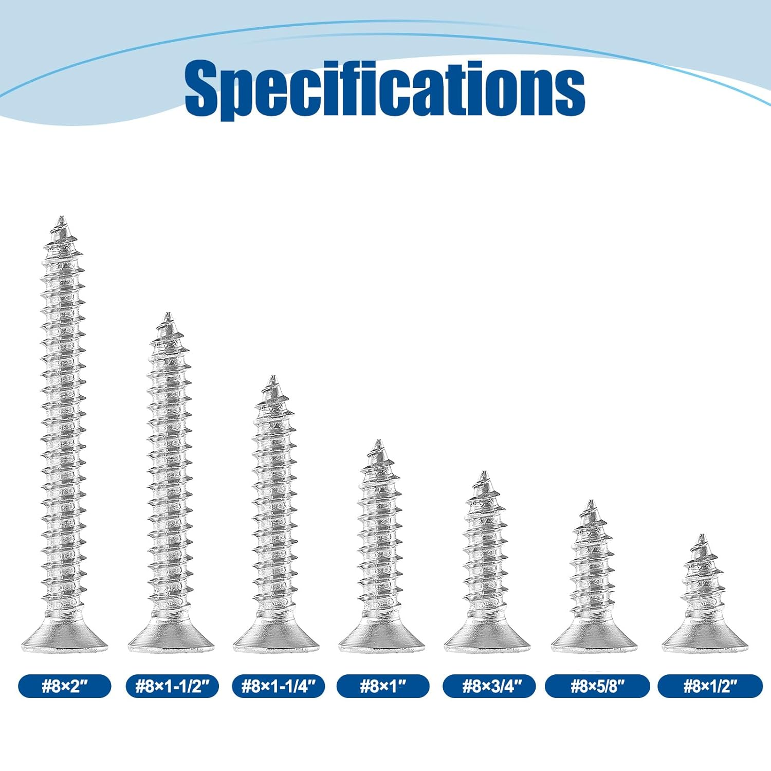 #8&times;5/8&Prime; Wood Screw 350Pcs, 304 Stainless Steel Screws, Flat Head Phillips Fast Self Tapping Screws image number 6