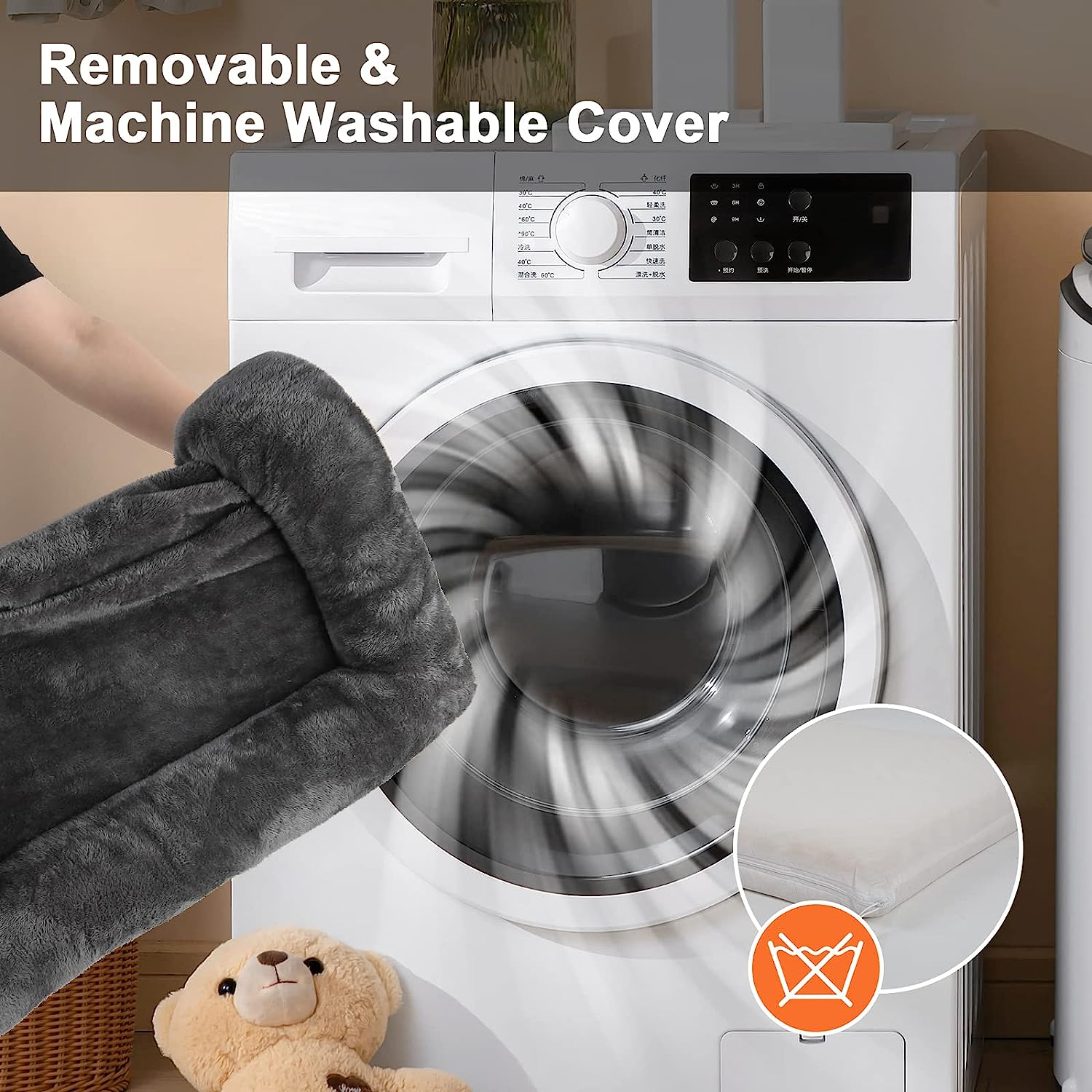 Dog Bed for Medium Large Dogs, Dog Sofa Bed Rectangle Pet Bed Washable Dog Bed Cozy Faux Fur Large Dog Bed Cushion, Dark Grey, Large(88 * 68Cm) image number 4