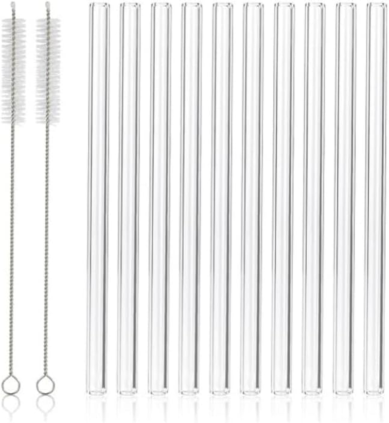 12 Reusable Borosilicate Glass Straws and Brushes, Measuring 7 Inches X 8 Millimeters, Including 10 Straight Tubes and 2 Brushes, Reusable Straw Brushes for Juice, Coffee, and Cocktails image number 5