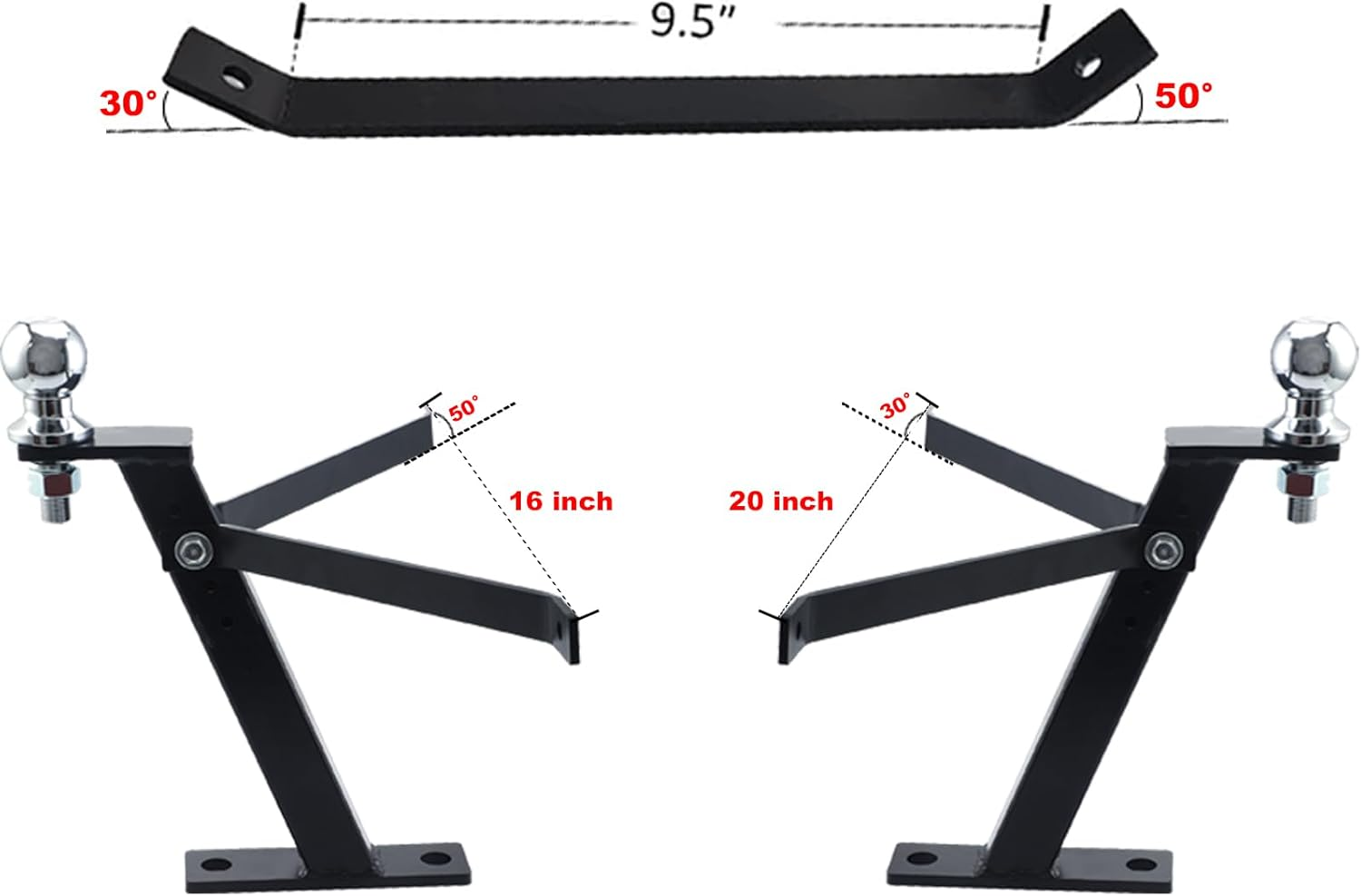 Pindex Trailer Hitch Kit with 2 Inch Chrome Ball,For Lawn Mower Garden Tractor Trailer Hitch,Compatible with John Deere Ariens Cub Cadet Poulan Pro Husky Husqvarna Craftsman Riding Mower image number 6
