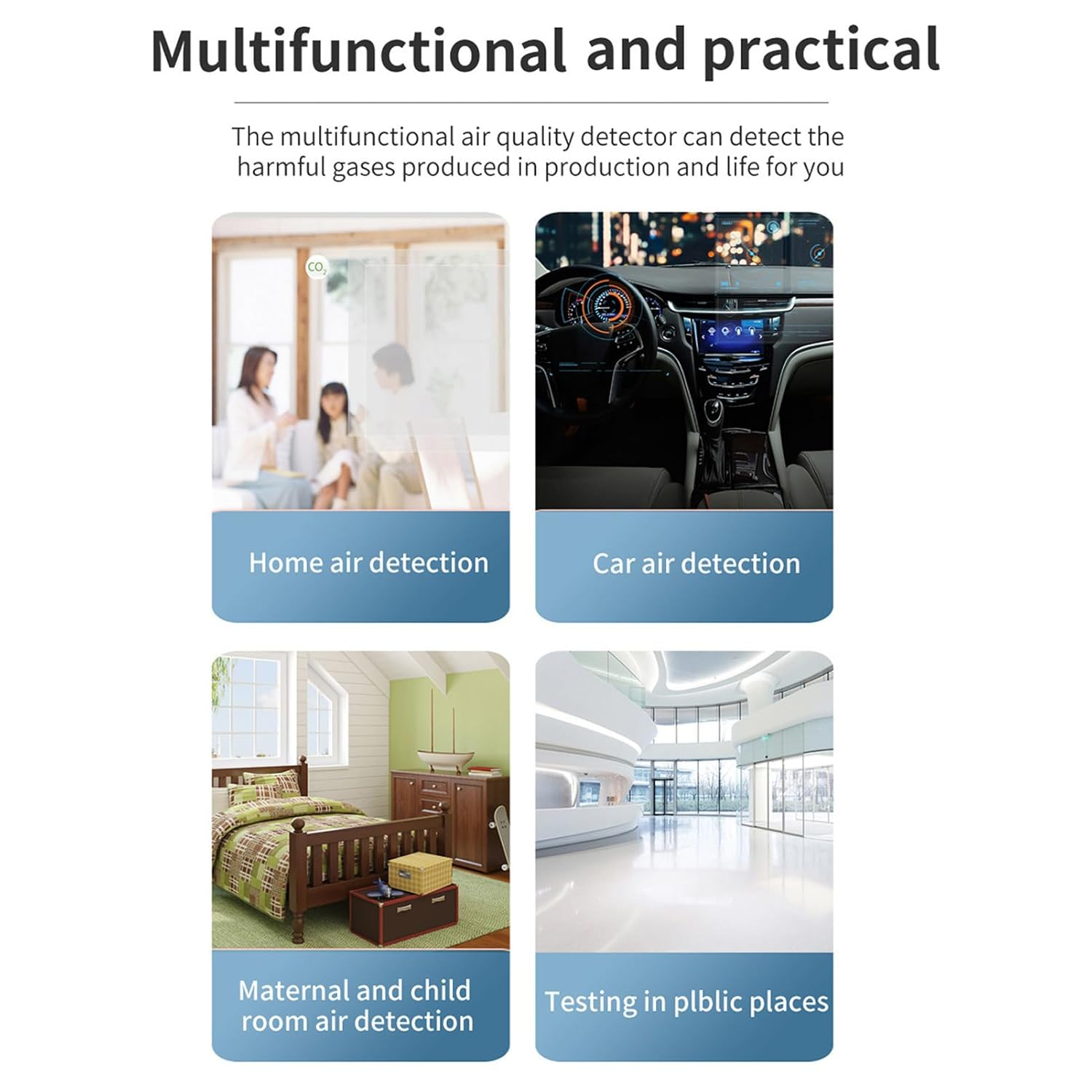 Air Quality Monitor, CO2 TVOC HCHO PM2.5 PM10 Indoor Air Quality Tester for Home, with LCD Backlit, USB Rechargeable (Black) image number 3