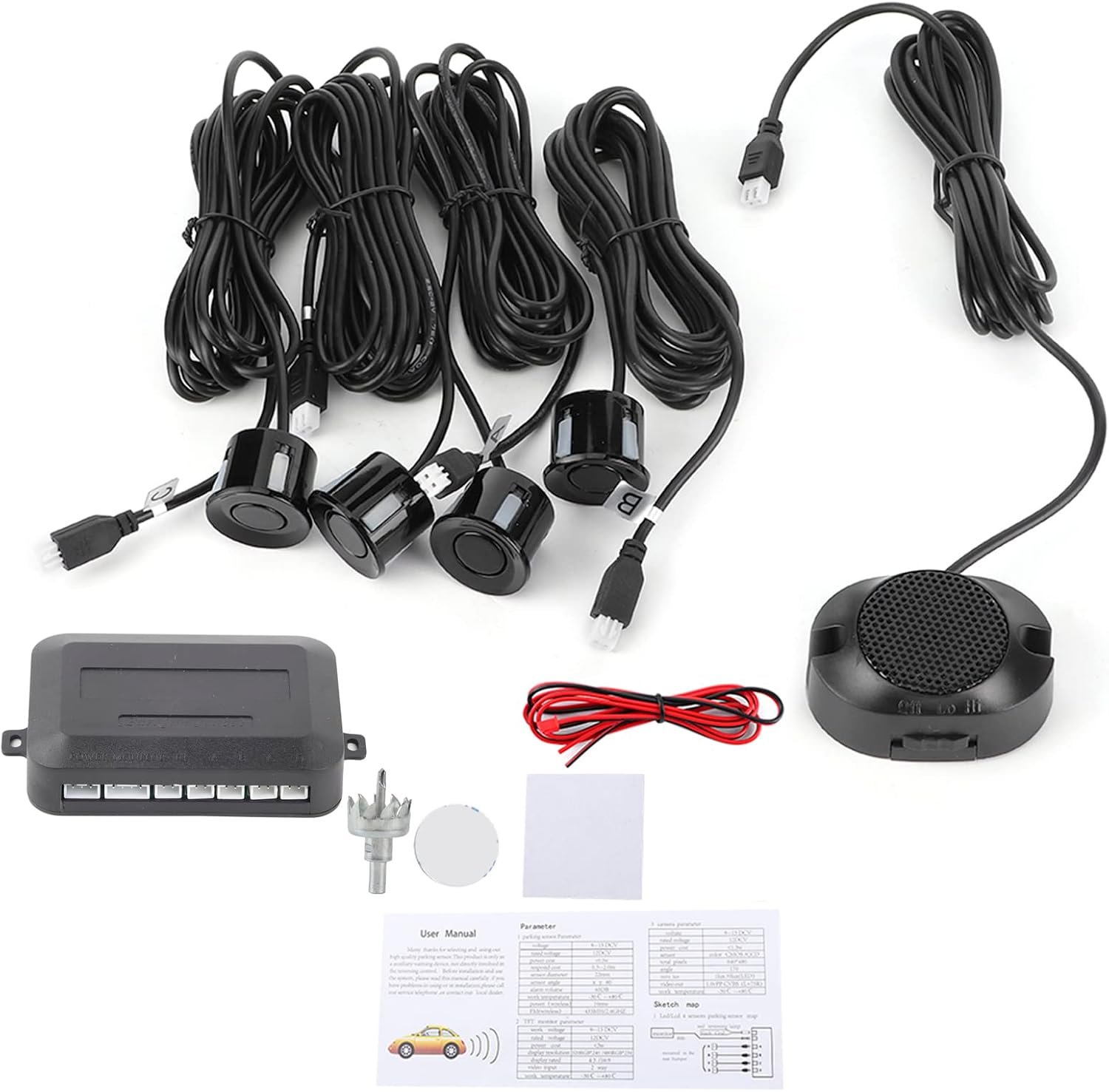 DC 12V Reverse Radar Kit, Car Parking Sensor Backup Radar Reversing Assistance Aid Kit with Audio Buzzer Alarm image number 5