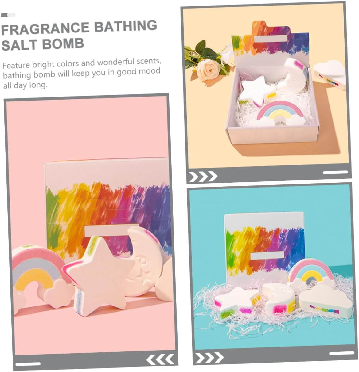 4Pcs Rainbow Bath Salt Bombs Foaming Bath Experience Soothing Sea Salt Relaxation for Shower and Tub for Self-Care and Relaxation image number 1