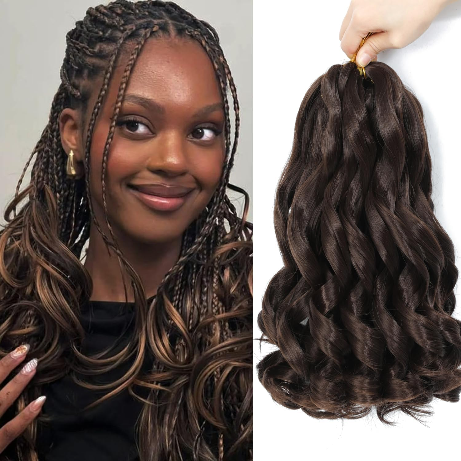 FALEMEI French Curl Braiding Hair 12 Inch 8 Packs Curly Braiding Pre Stretched Curls Braiding Extension French Curl Crochet Braids Spiral Braiding Hair Extensions (1B/33/30#, 12 Inch (Pack of 8))