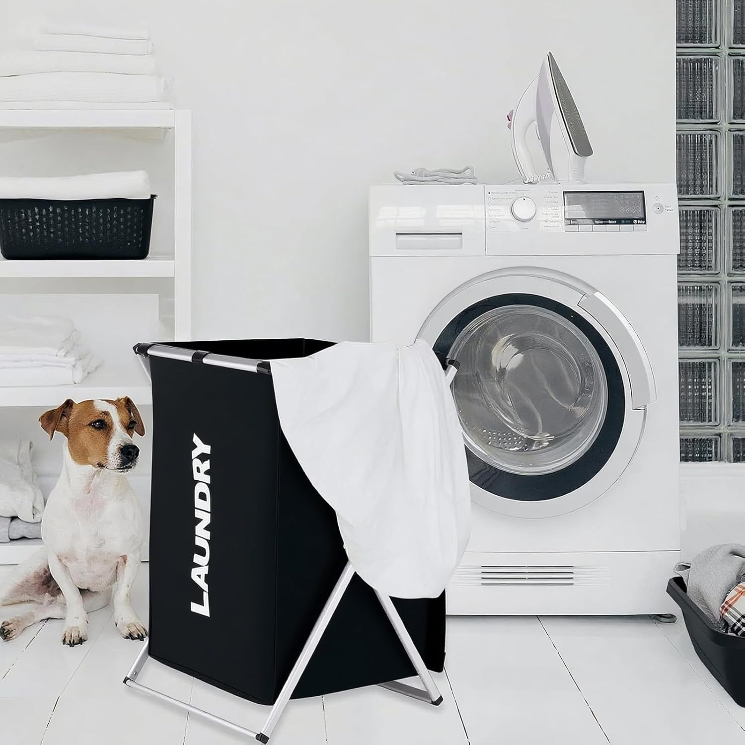 Foldable Laundry Hamper: Laundry Basket Clothes Hamper Aluminum X-Frame Foldable for Bathroom Bedroom Home Black