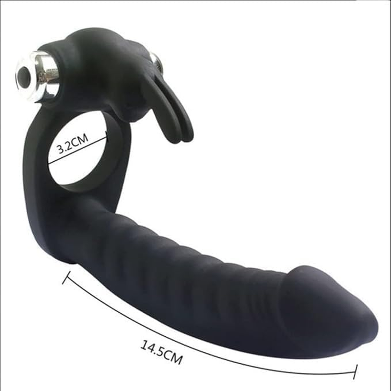 Silicone Butt Plug Dual Penetration Vibrating Double Dildo with Cock Ring Penetrator Men Couple Anal Plug Sex Strapon Enhancer 7 Speed Adult Women Pleasure (Black) image number 4