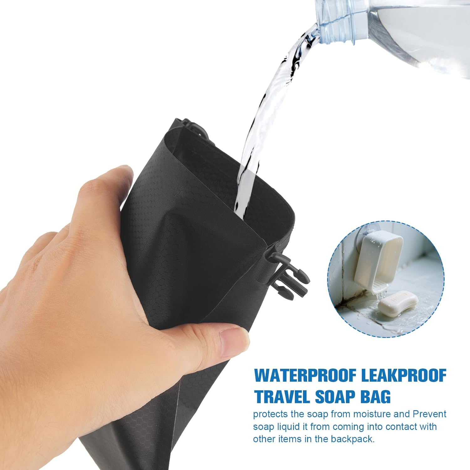 Travel Soap Bag, Waterproof Leak Proof Travel Portable Quick Drying Soap Bag with Lathering Mesh Bag & Carabiner for Travel, Camping, Hiking, Outdoor image number 4