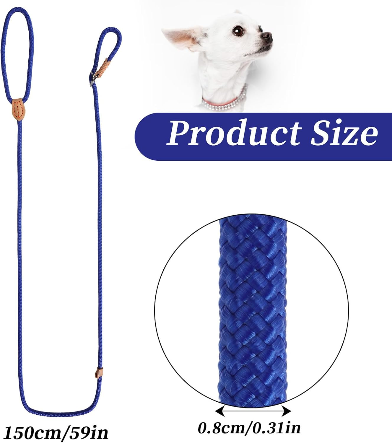 5FT Blue Polyester Dog Slip Leads No Pull Control Leash for Small, Medium, Large Dogs image number 6
