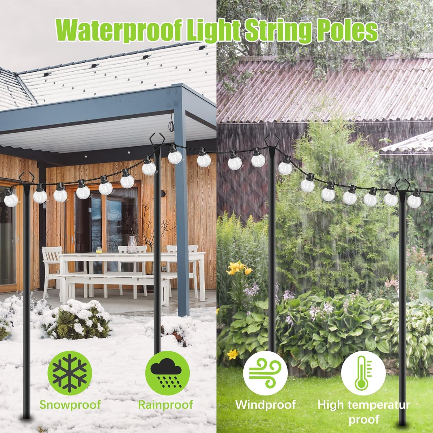 6 Pack 10FT String Light Poles, Metal Light Pole for outside String Lights with Fork, Hanging Light Pole for Patio, Adjustable Outdoor Lighting Poles for Backyard,Garden,Deck,Party,Wedding image number 6