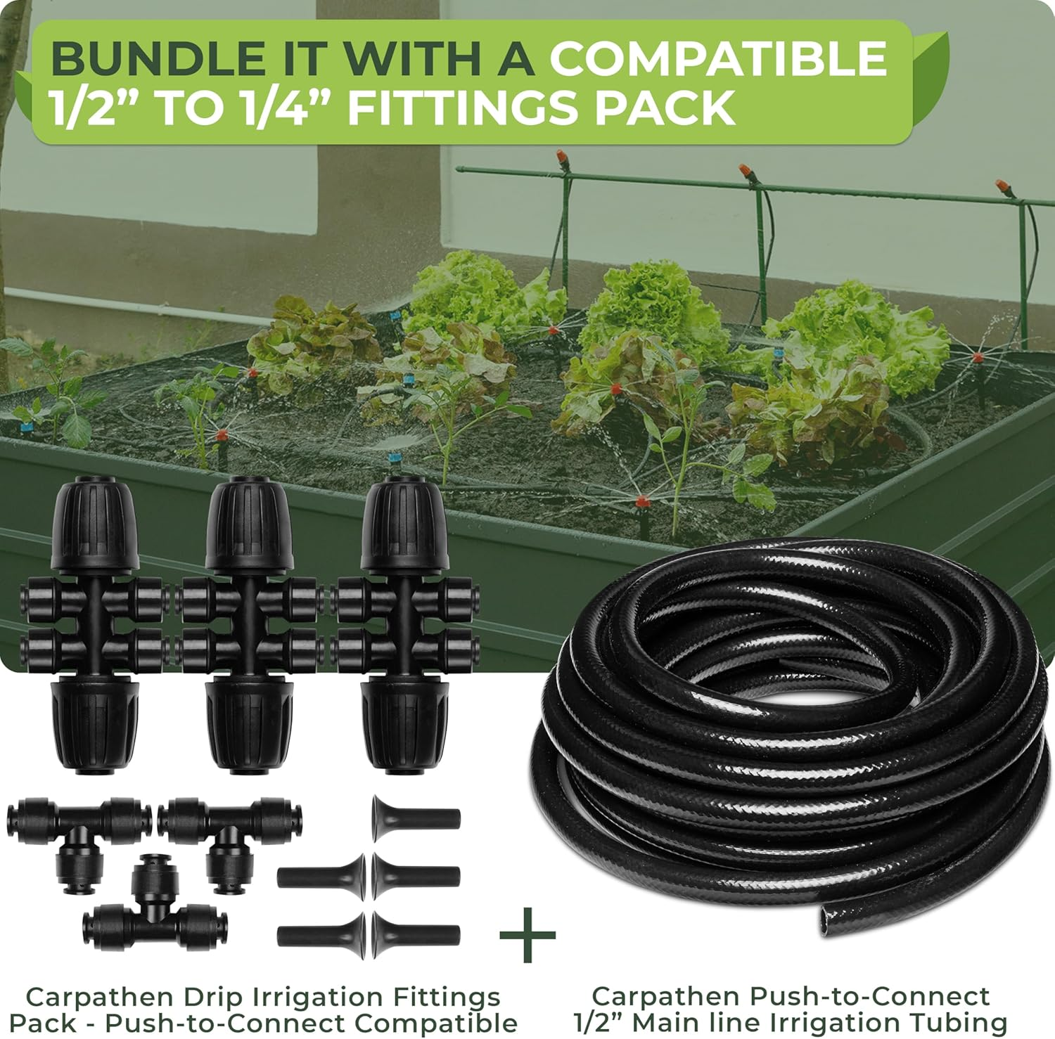 Carpathen 50 FT 1/2 Irrigation Tubing Mainline - Drip Irrigation Tubing Perfect for Push-To-Connect Garden Irrigation System, or as Blank Distribution Hose for Any Gardening Project image number 1