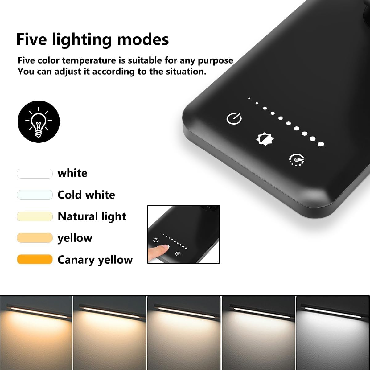 LED Desk Lamp for Office Home, Bright Desk Light with USB Charging Port, 5 Color Modes with 10 Brightness Level, 30/60 Minutes Timer, Touch Study Lamp for Nail, Craft, Puzzle, Sewing, Study, Black image number 4
