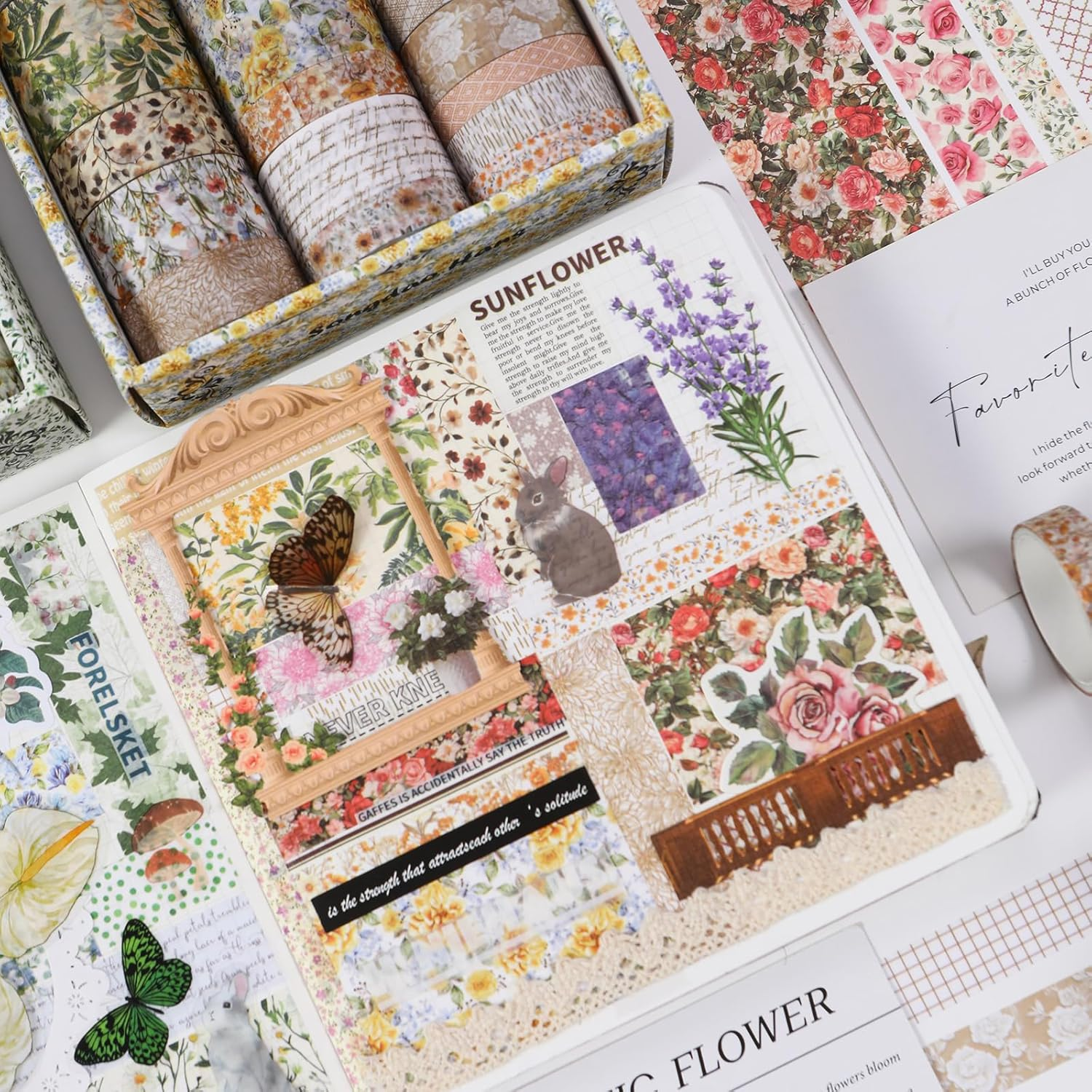 Songdao Floral Washi Tape Set - 15 Rolls Blossom Arts Adhesive Tapes Flowers Garden Decorative Masking Tape Sets for Craft, Kids, Scrapbook, DIY, Gift Wrapping (1-Botanical Freshness) image number 5