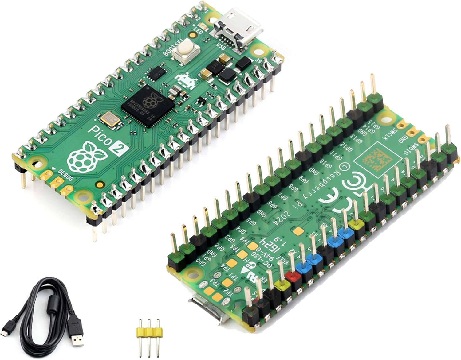 Pico 2 with Pre-Soldered Color-Coded Header Compatible with Raspberry Pi Pico 2 Microcontroller, Based on RP2350, Dual-Core ARM Cortex-M33 and Dual-Core Hazard3 RISC-V Processor 4MB Flash, 3 Items image number 2