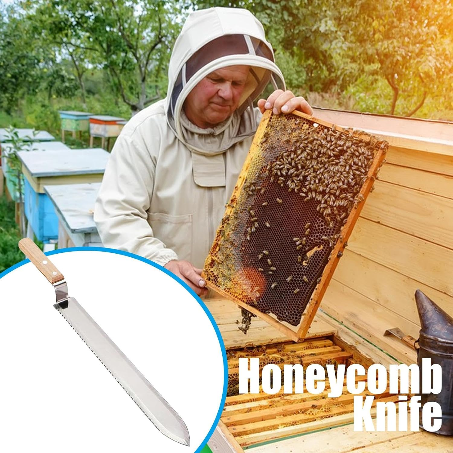 Uncapping Cutter Beekeeping &ndash; Stainless Steel Honey Knife, Serrated Edge Bee Cutter | Comfortable Beekeeper Hand Tool for Fast Honey Frame Uncapping and Smooth Extraction in Hive Maintenance - Single Sided image number 3