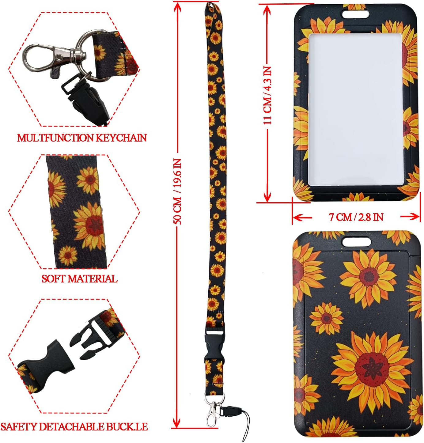 Badge Holder with Detachable Neck Lanyard Reel Clip, Retractable Vertical ID Card Holder Keychain Name Badge with Belt Clip, Work Office Nurse Medical Student Teacher Women Men Gifts (Sunflower) - Blue Marble image number 2