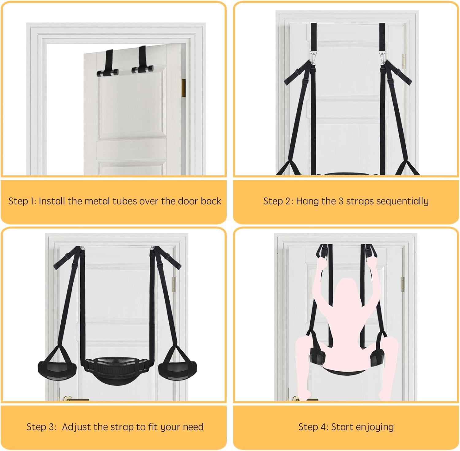 BDSM Door Sex Toys Sex Swing Bondage Slave Leather Soft Plush Sex Slings with Adjustable Straps, Hanging Door Handcuffs Leg Restraints Spreader Adult Toys for Couple image number 6