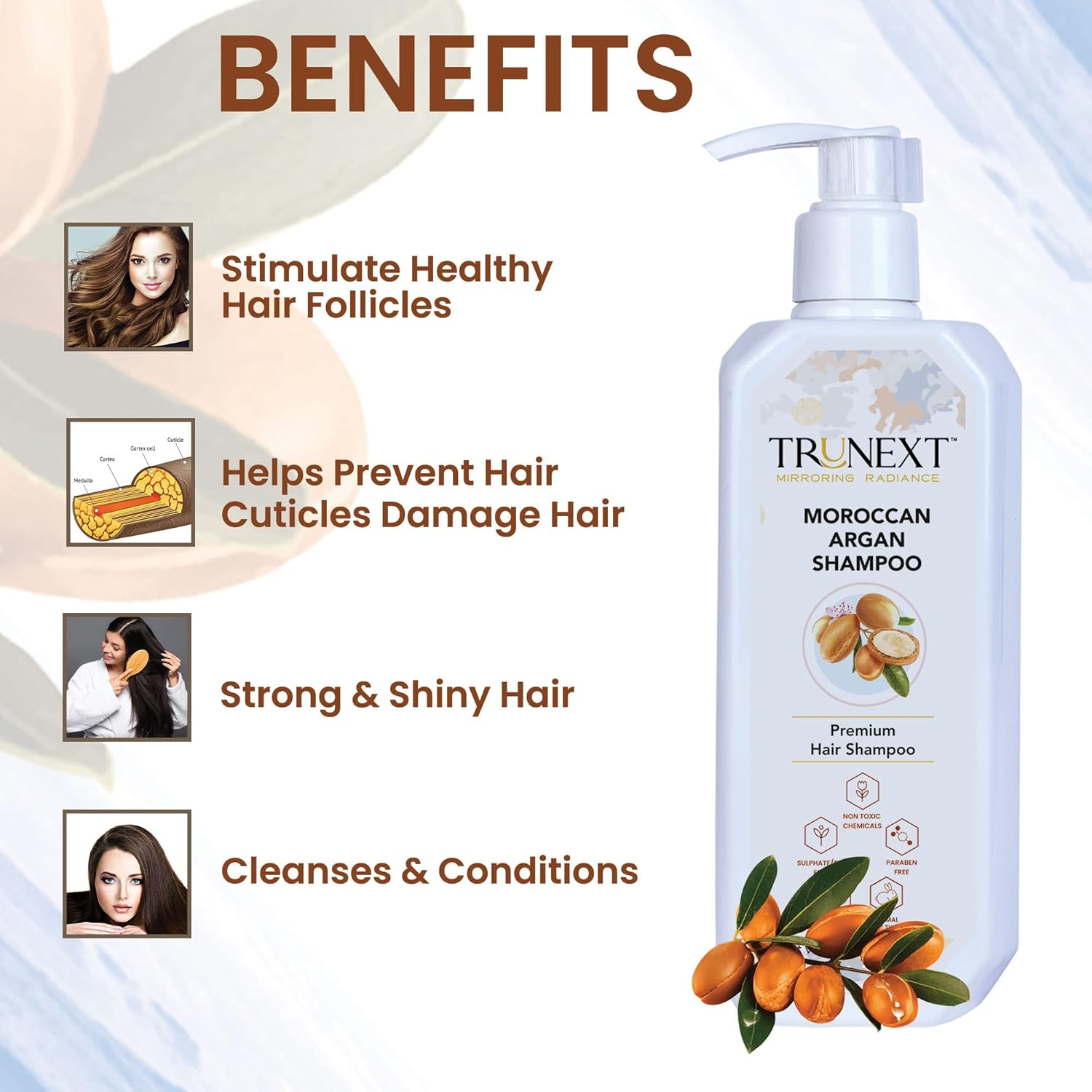 TRUNEXT MOROCCAN ARGAN OIL 200ML +ARGAN SHAMPOO 300ML- HAIR COMBO, HAIR CARE ROUTINE, HAIR SET, HAIR KIT image number 5