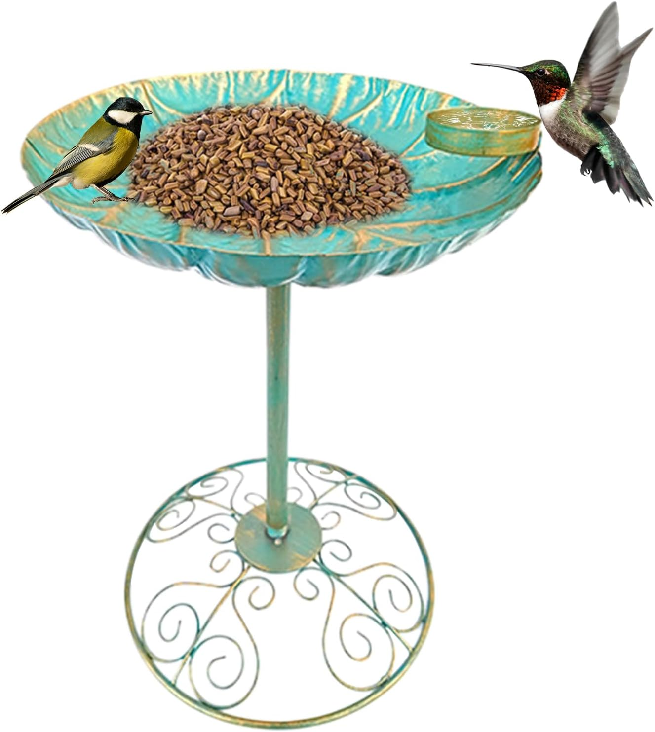 Outdoor Bird Bath | Iron Pedestal Bird Bath | Rustproof Water Feeder Planter Yard Statue Decorations for Fence Yard Porch Lawn Deck Backyard Balcony image number 6