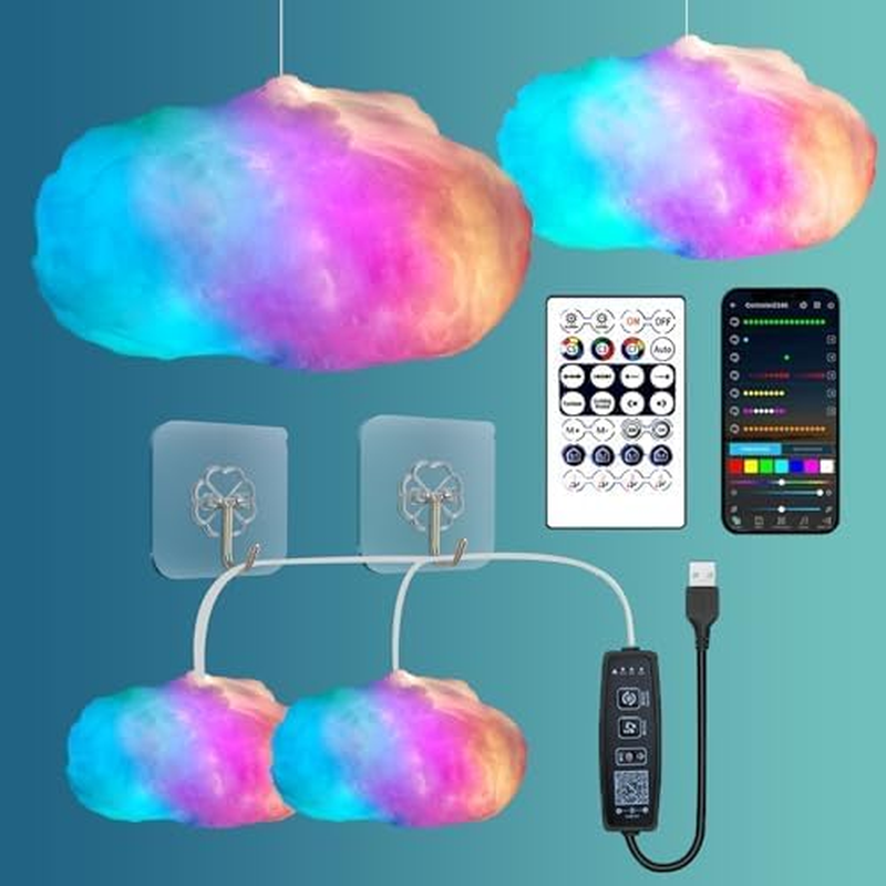 Lichaser RGB Cloud Led Lights with 2.4G Remote and Bluetooth APP - Color Changing Rainbow, Lightning Effects - Cool LED Lights for Wall, Room, Home, Bedroom Decor (2 Pack) image number 3