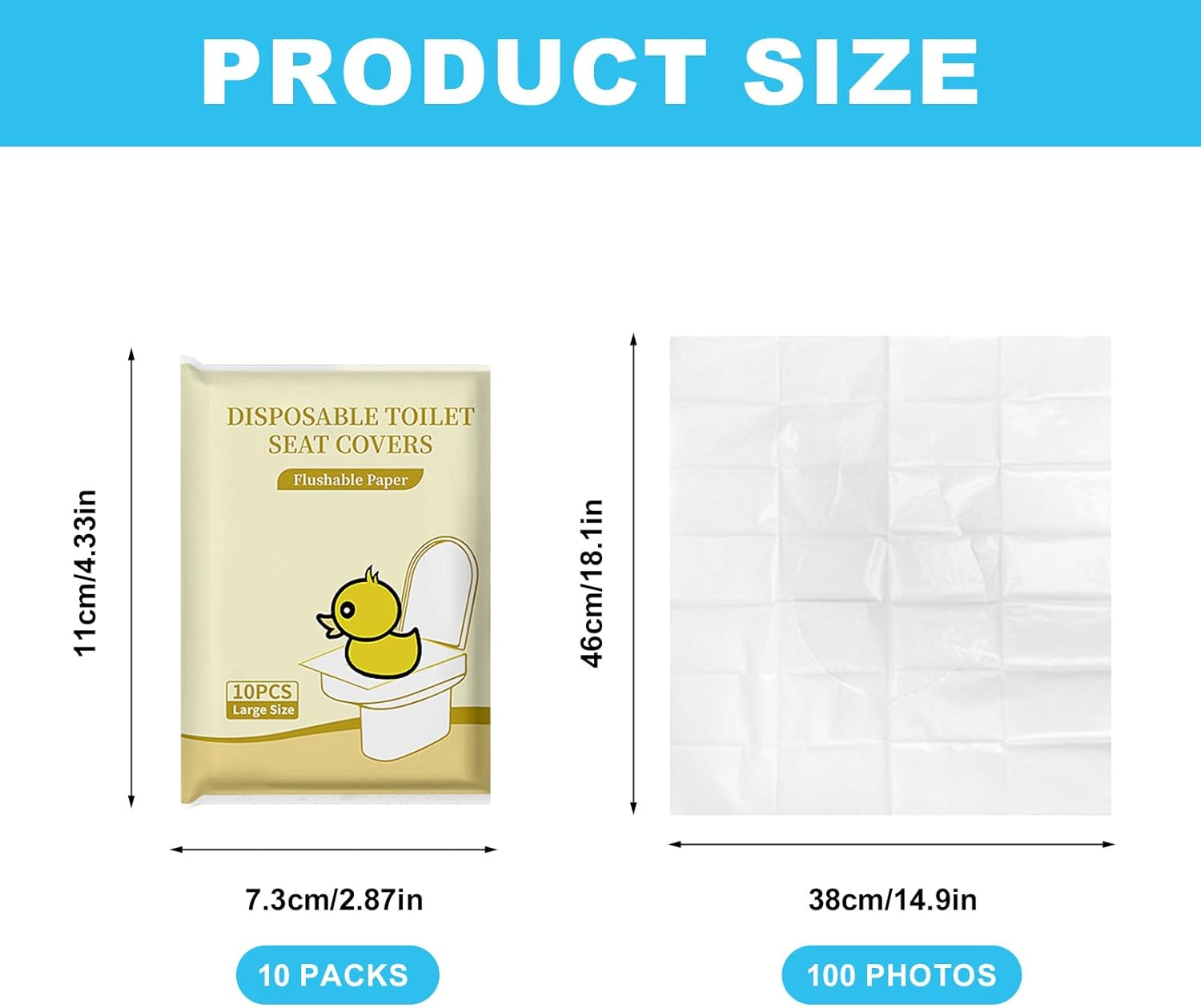 100PCS Disposable Flushable Toilet Seat Covers &ndash; Travel Essentials for Public Restrooms, Airplane, Camping & Outdoor Use &ndash; Hygienic Paper Covers for Men & Women image number 4