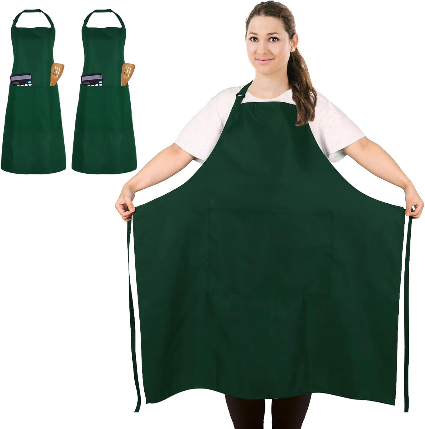 2 Pcs plus Size Chef Apron, Unisex Apron with 2 Pockets for Cooking, Grilling, BBQ, Work, Professional Apron for Waiter Artist Hairdresser (Large Size)