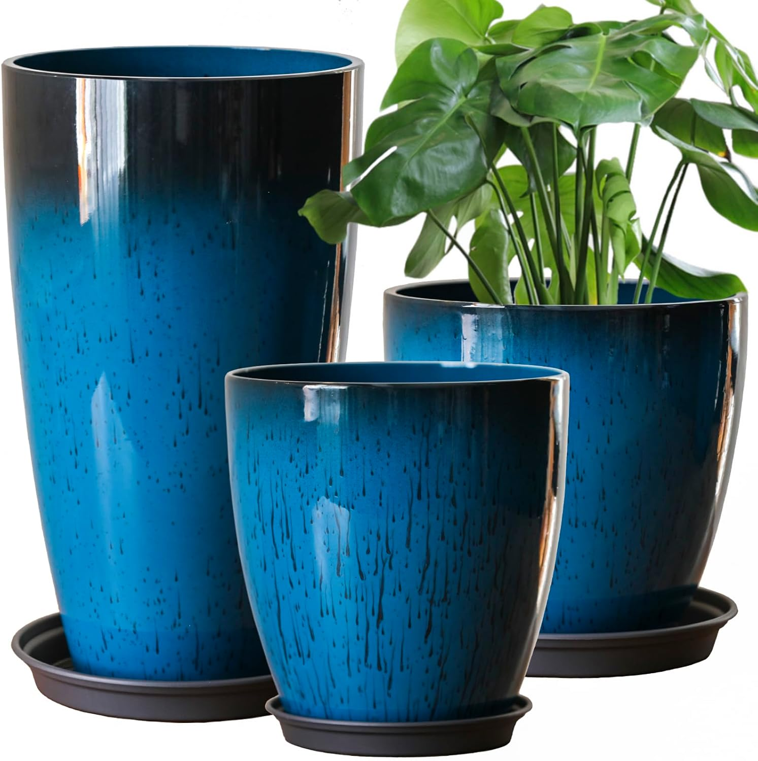 Tall Plant Pots Cement Grey Finish Unbreakable Flower Pot with Drainage Holes&Tray 11+12+21Inch H Planters for Garden Patio Indoor Outdoor Plants Modern D&eacute;cor for Tall Plants Plant Lovers'S Gift