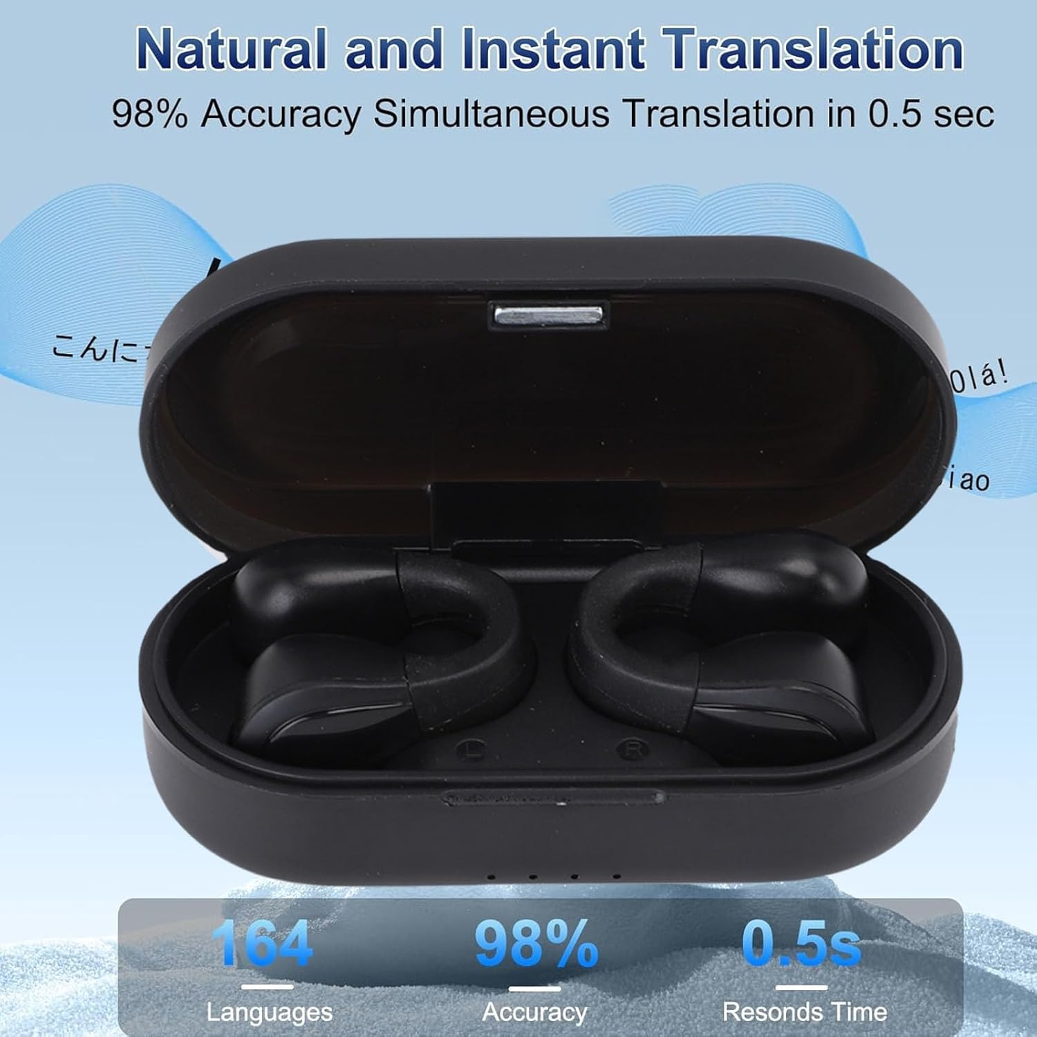 XUMIUZIY 3 in 1 AI Translation Earbuds Real Time, BT 5.4 Translator Earbuds with 164 Languages, IPX4 Water Proof, Noise Reduction, 7 Modes, USB C Fast Charging, for Travel Business image number 5