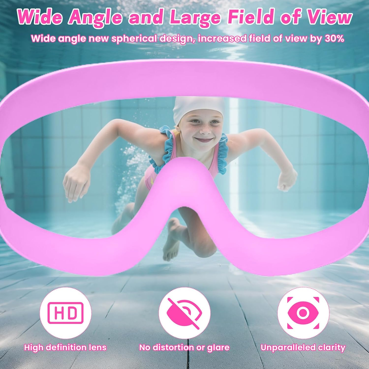 Pearyaest Kids Swim Goggles,Swimming Glasses Swim Cap Set for Children and Early Teens from 3 to 15 Years Old,With Earplugs,Silicone Frame,Strap with Adjustable Buckle,Wide Vision,Anti-Fog image number 2