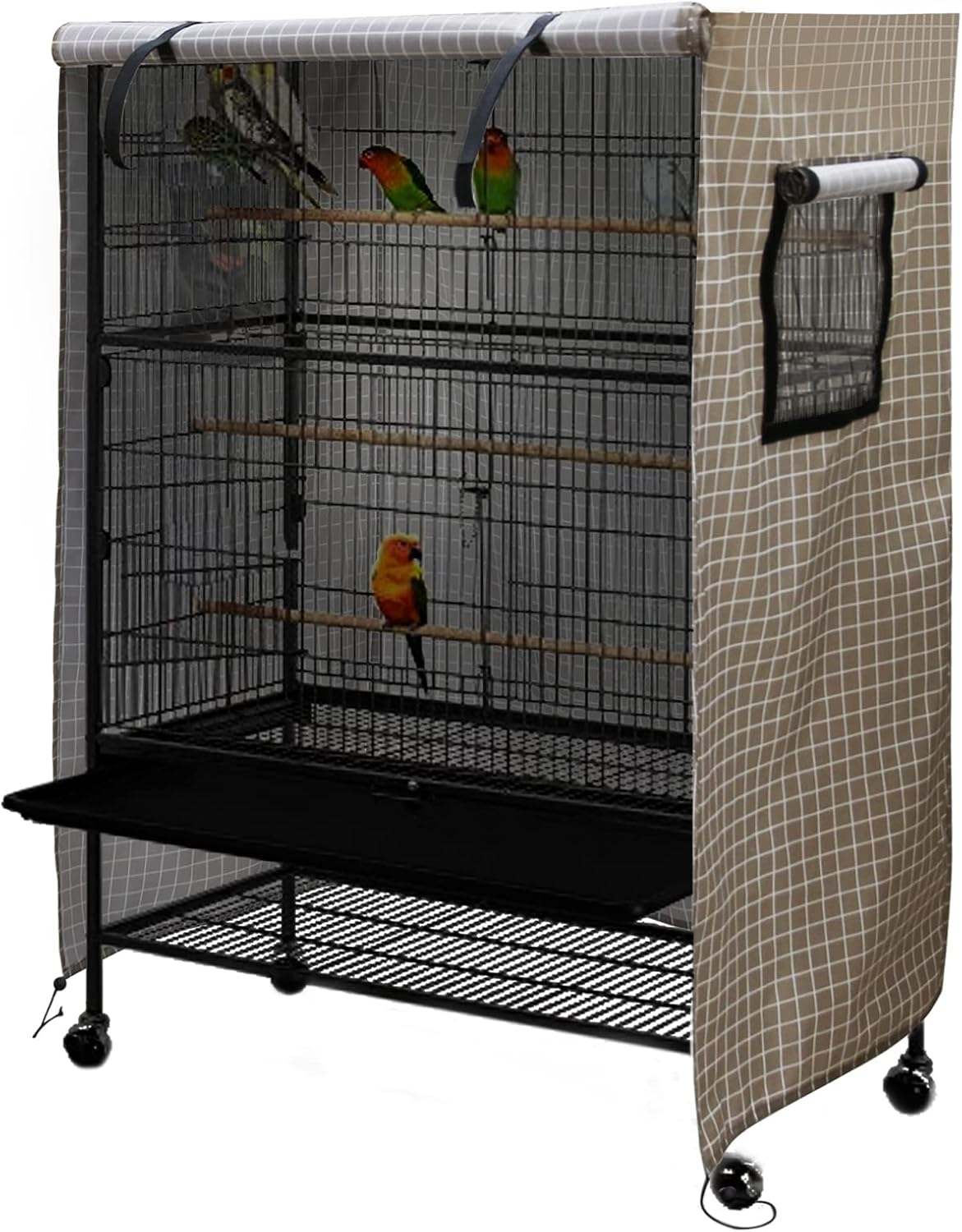 Birdcage Cover Night Birdcage Cover Sleep Helper for Brid Cage with Window Drawstring Bird Cage Waterproof Windshield Dust-Proof Parrot Cage Cover Breathable Washable Birds Cage Seed Catcher GTRH image number 6