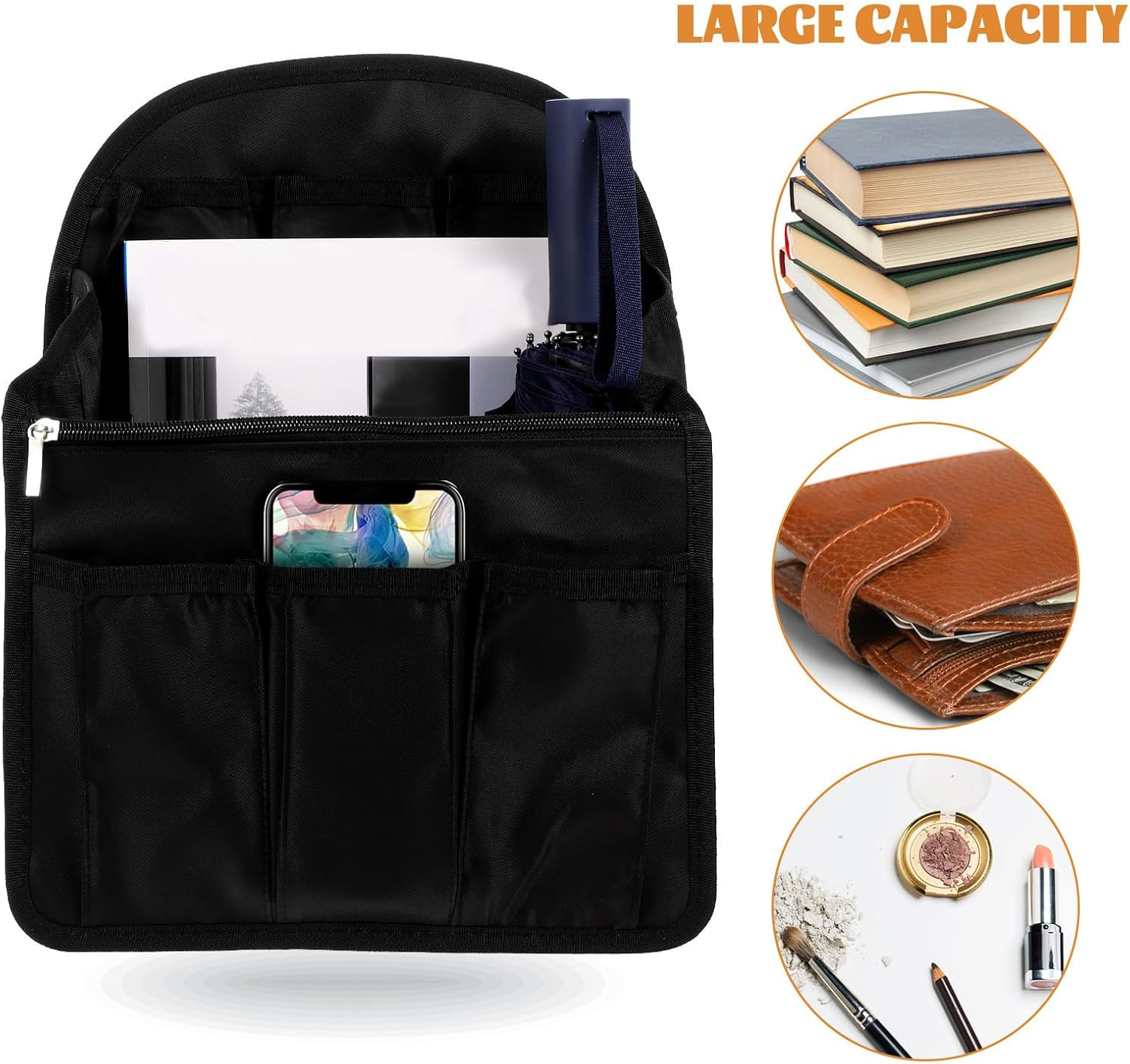 FINISPERSOO Backpack Inner Bag Organizer Insert for Shoulder Bag Portable Universal Storage Divider with Structured Support, Large Size in Elegant Black, Suitable for Travel and Daily Use image number 1