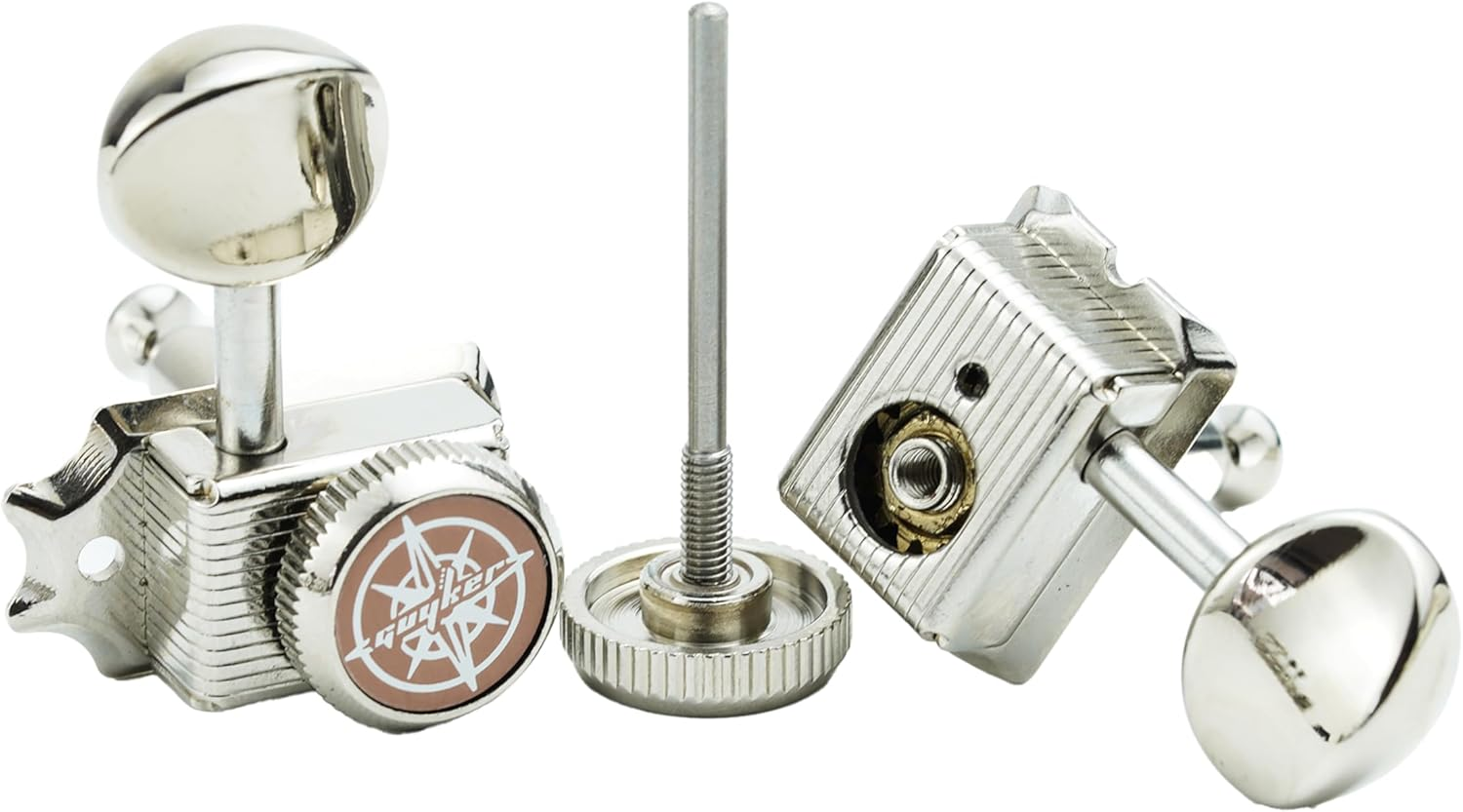 Guyker 6 Inline Vintage Guitar Lock String Tuners &ndash; Locking Tuning Key Pegs Machine Heads Replacement Parts for ST TL Style Electric, Folk or Acoustic Guitars &ndash; Nickel image number 2