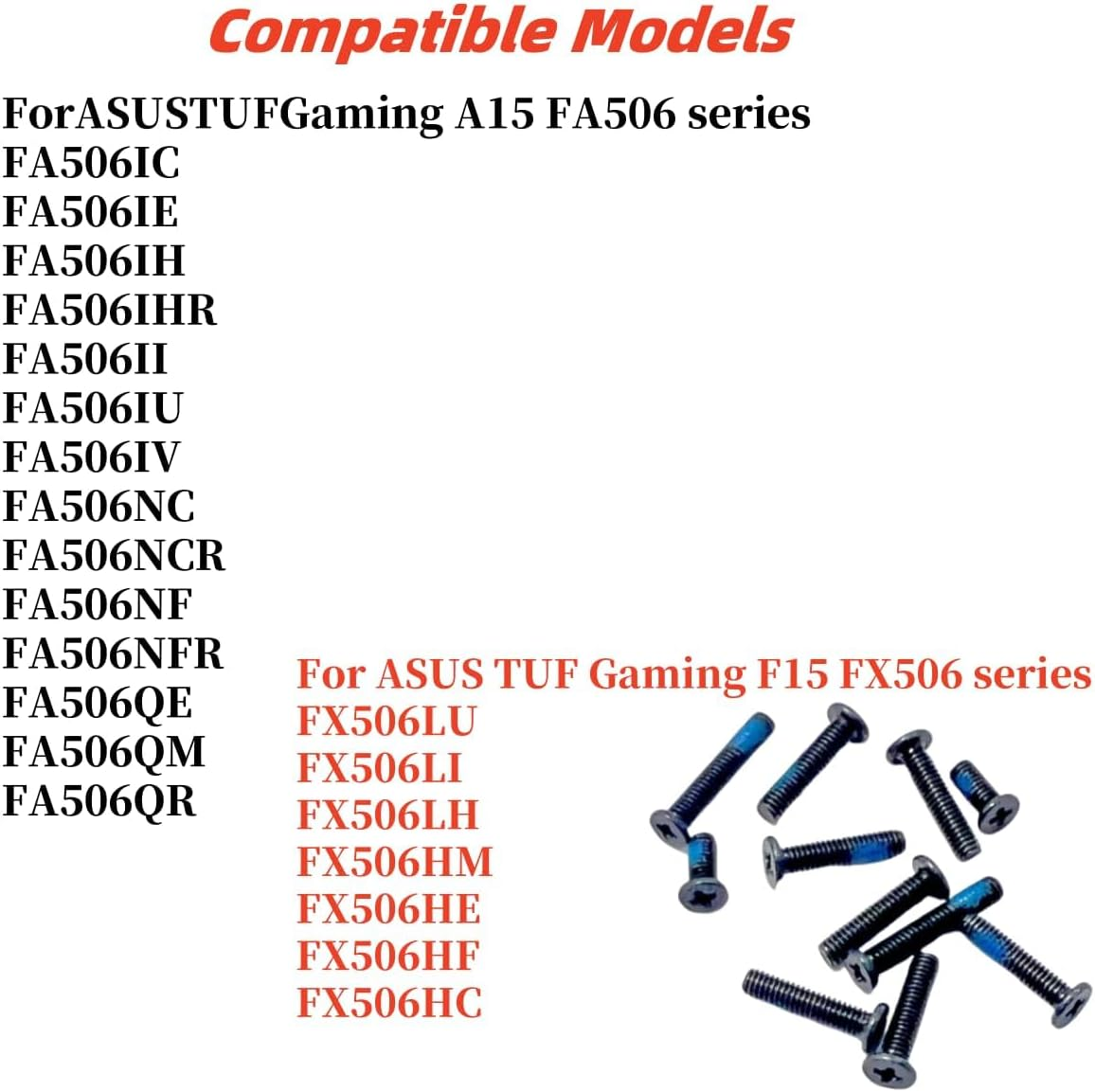 For ASUS TUF Gaming F15 FX506 FX506LU FX506LI FX506LH/HM/HE/HF/HC；TUF Gaming A15 FA506 FA506IH FA506IV Fa506Iu/Ie/Ihr/Qr/Qm/Qe/Nc（1Set 11PCS Black Laptop Bottom Base Cover Case Screws image number 3