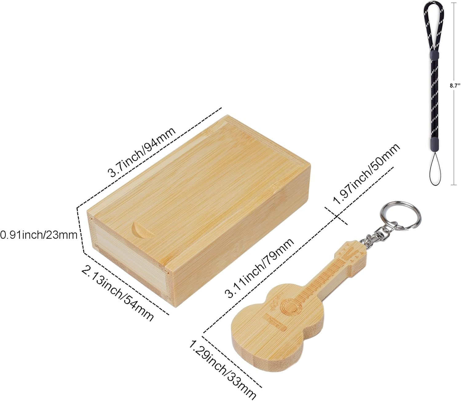 Guitar Shaped Maple Wood Memory Stick USB Flash Drive in Wood Box (3.0/16GB, Bamboo Wood) image number 6