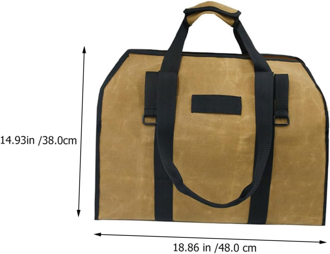Waxed Canvas Firewood Tote Bag with Handles and Metal Buckle Log Carrier for Camping Outdoor Storage Garden Tools Picnic and Household Supplies