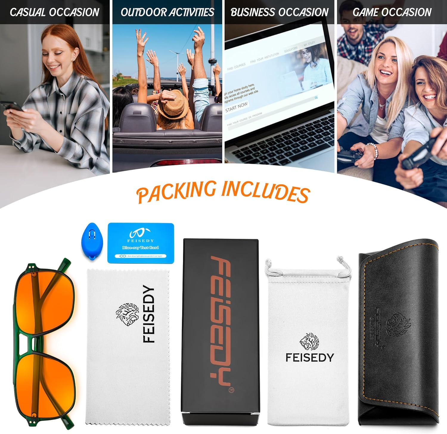 FEISEDY Blue Light Blocking Glasses, Gaming Glasses for Men Women anti Fatigue Glare Computer Glasses G2835 image number 1