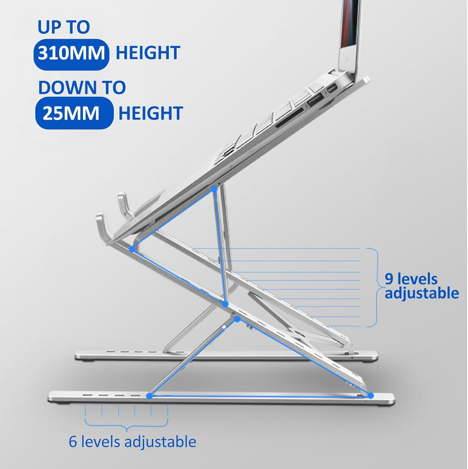 Laptop Stand Kamoon Portable Adjustable Tablet Computer Stand Aluminum Alloy Folding Laptop Stand Compatible Macbook Air Pro, HP More 10-15.6" Laptops & Tablet (Silver-2) image number 3