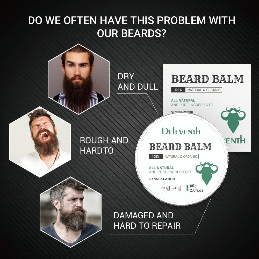 Deleventh Korean Brand Beard Balm 60G / Vitamin E with Natural Oils and Waxes, Soften, Strengthen and Protect for Healthy, Nourishing Beard, Hydrate, Soften & Protect Your Facial Hair (Sandalwood) image number 1