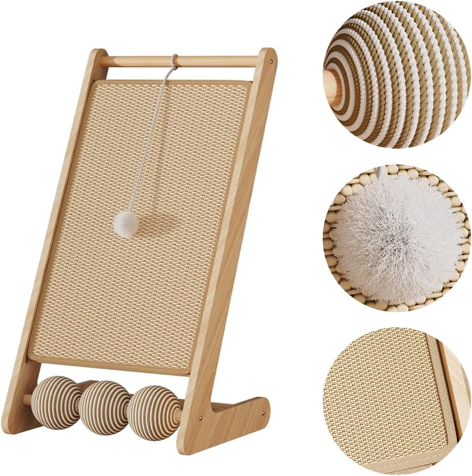 L-Shaped Standing Cat Scratcher with Toy Ball, Durable Natural Sisal & Solid Wood, Vertical Cat Scratching Board, Modern & Space-Saving Cat Furniture, Suitable for Indoor Cats Small Pets image number 2