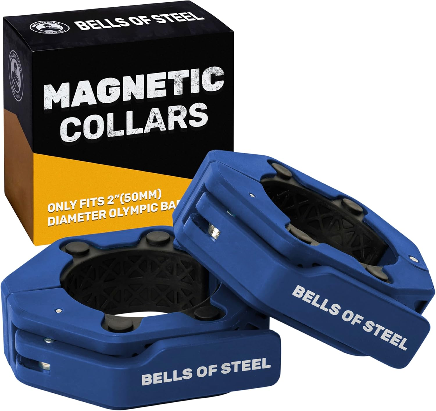 Magnetic Barbell Collars [Bells of Steel] Premium Weight Bar Clamps, Quick Release Barbell Clips, Olympic Barbell Clamps, High Strength Nylon Gym Clips, Pair