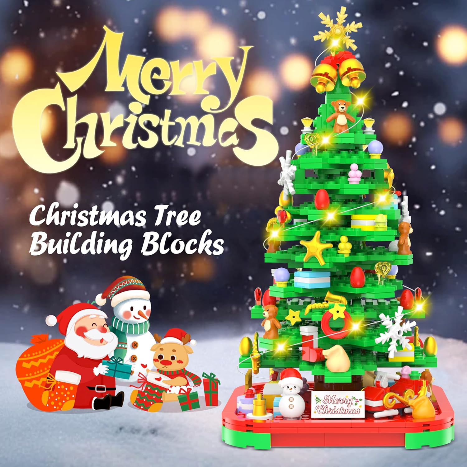 Advent Calendar 2025 Building Blocks Kit - Christmas Tree, 24 Days Countdown Toys Building Set with Light, Christmas Tree Building Toys XMAS Gifts for Kids Adults