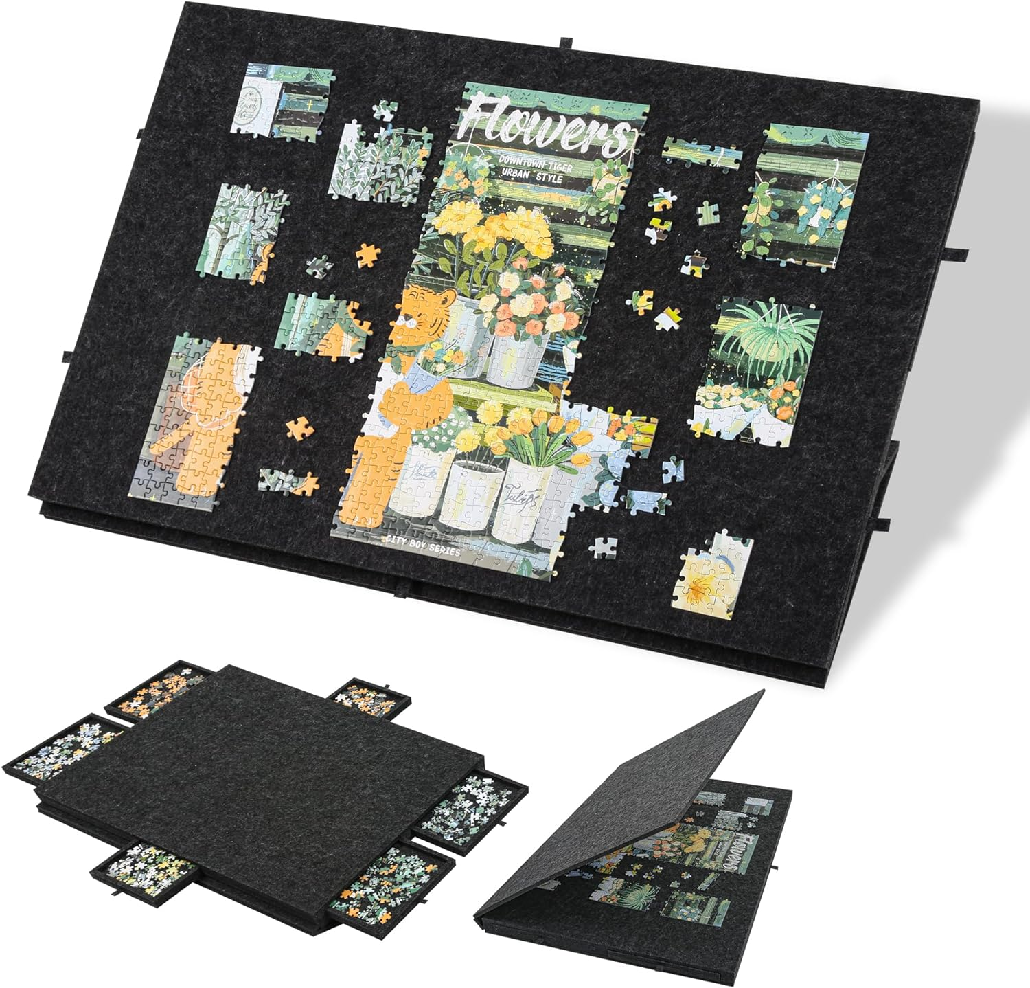 Portable Puzzle Table with 6 Drawers & Cover, Rotating 1500-Piece Jigsaw Board for Adults & Kids, Lightweight Felt Plateau, Ideal Puzzle Lovers (1500 Pcs) image number 3