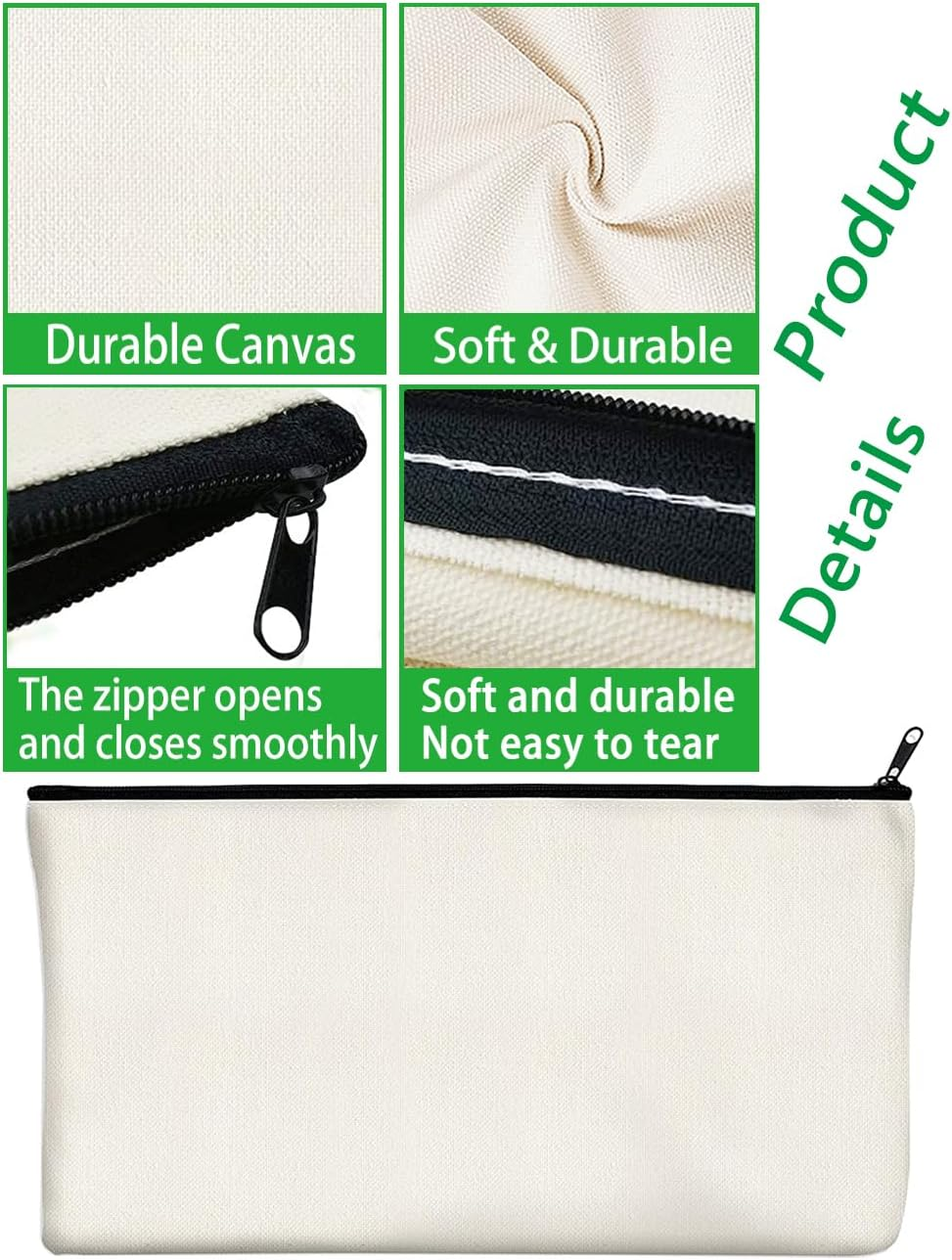 60 PCS Blank DIY Craft Pencil Bag, Canvas Zipper Pouch Bags, Storage Bag Pencil Case, Graffiti Stationery Bag, Multi-Purpose Cosmetic Bag, Makeup Bags to Store Personal Belongings for Work and Travel image number 3