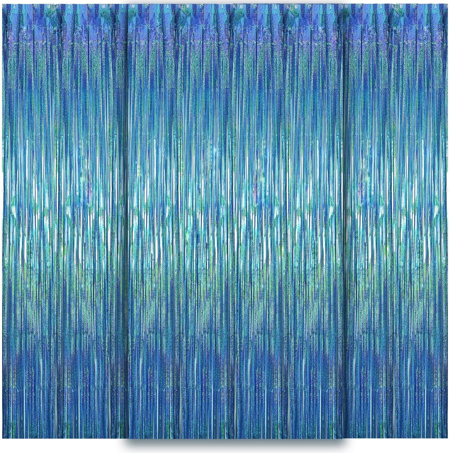 WD&CD 3 Pcs Foil Fringe Curtains Greenl, 3.2Ft X 6.6Ft Metallic Tinsel Foil Fringe Curtain for Graduate Party Halloween Decoration Wedding Girl Princess Birthday Valentine'S Day Christmas