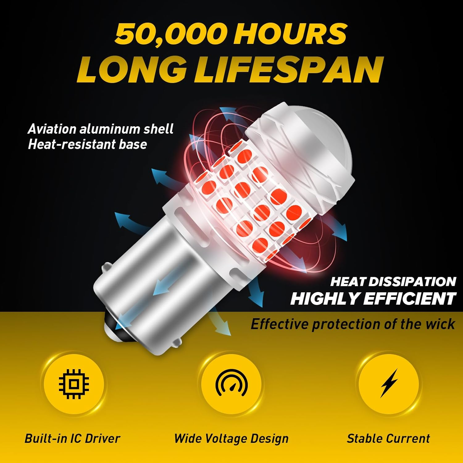 Kaidengzhe 1156 BA15S P21W LED Brake Light Bulb 12V-24V 42SMD 3030 21W Super Bright 1000LM P21W 382 LED Bulb with Projector for Brake Lights Fog Lights Parking Lights Stop Taillights Bulbs, Red, 2PCS image number 2