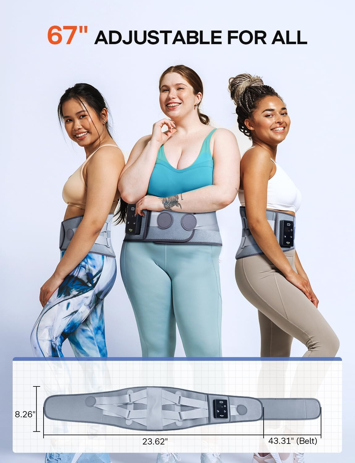 ALLJOY Cordless Heating Pad for Back, 60" Portable Lower Back Massager with Heat, Rechargeable Heating Pad for Cramps Pain Relief, 3 Heat 5 Vibration, Lock Screen, Lumbar Support, Gifts for Women Men