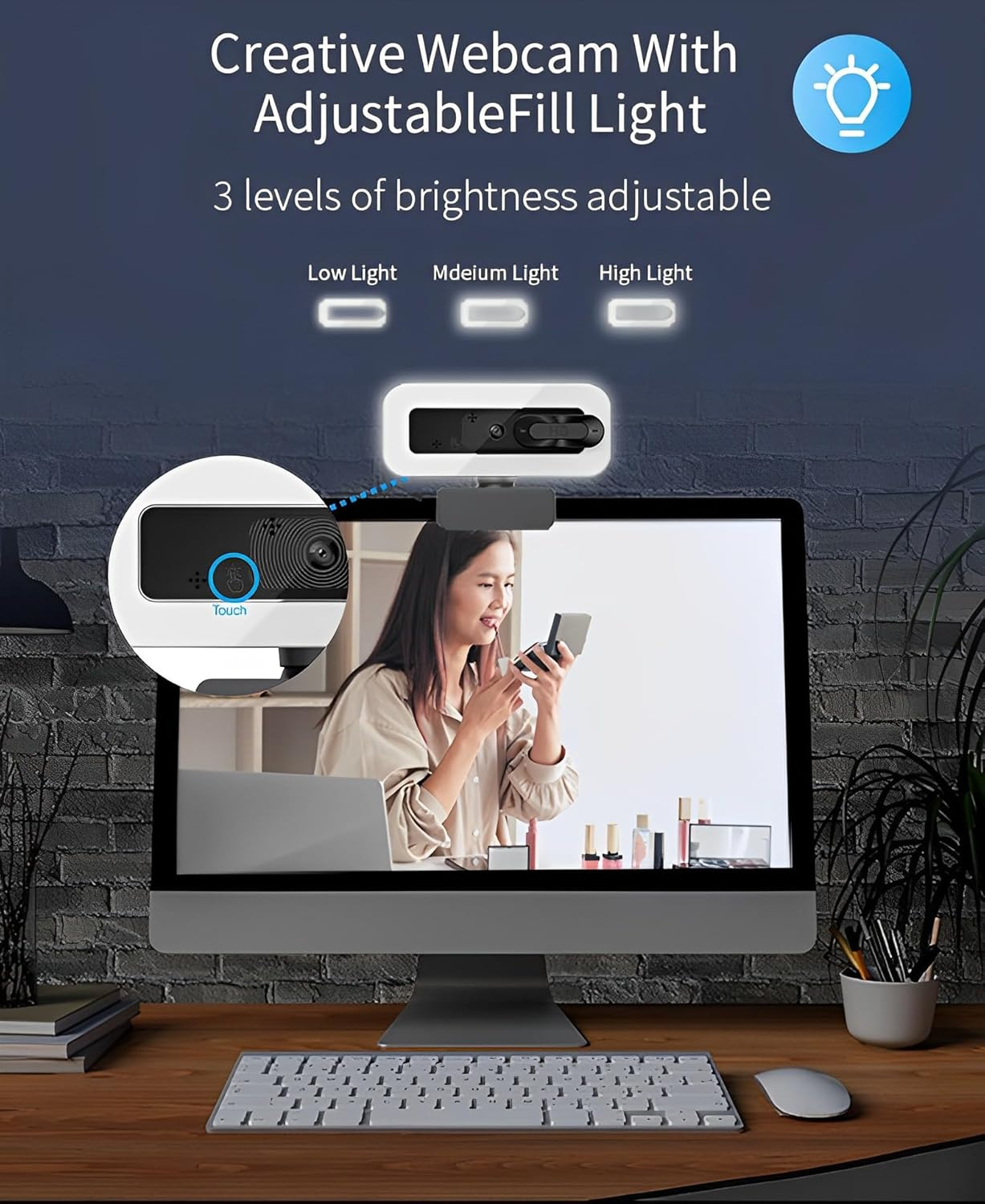 Webcam with Autofocus, USB 2K Computer Camera Ring Light & Privacy Cover for Video Conferencing, Streaming & Online Learning USB Plug & Play, Compatible with Windows/Macos/Linux image number 6