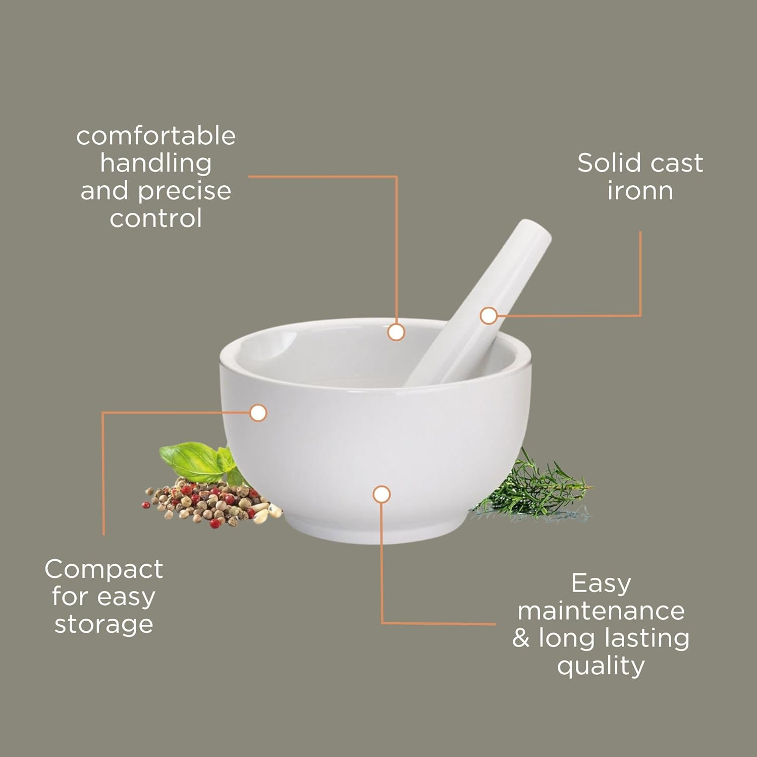 K&uuml;chenprofi Small Porcelain Mortar with Pestle, 7 Cm, Small Porcelain, Spice Mortar, Gourmet Mortar with Pestle, Chopper for Seeds, Spices, Nuts, Pepper or Herbs image number 1