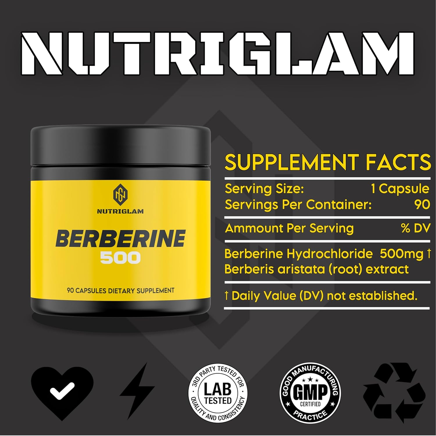Berberine 500Mg - 90 Capsules | Premium Botanical Supplement, 500Mg per Capsule, Non-Gmo & Gluten Free Supplement image number 3