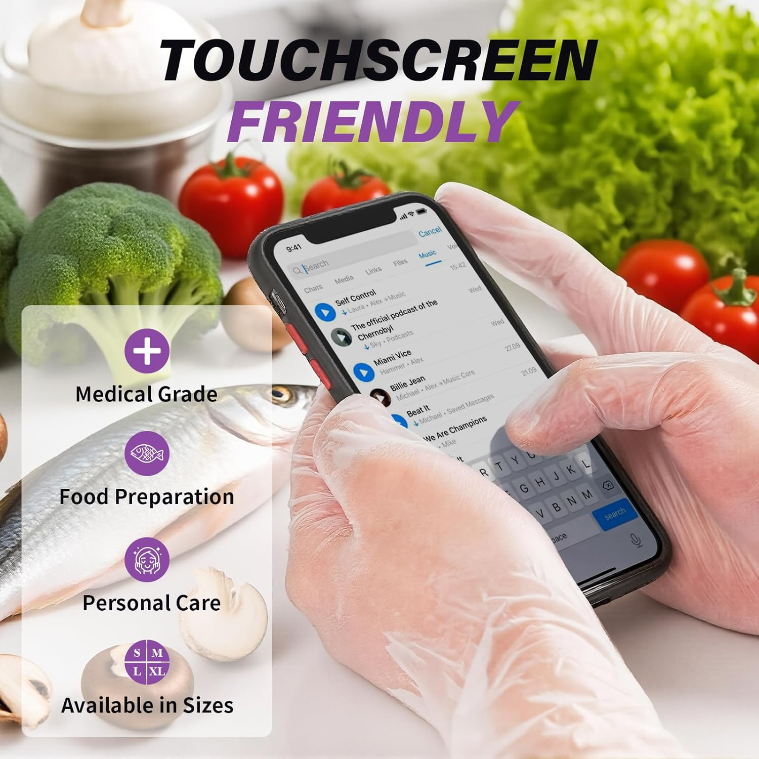 FINITEX Clear Vinyl Disposable Gloves Food Safe Latex-Free Food Prep Work Multipurpose Gloves Box of 100