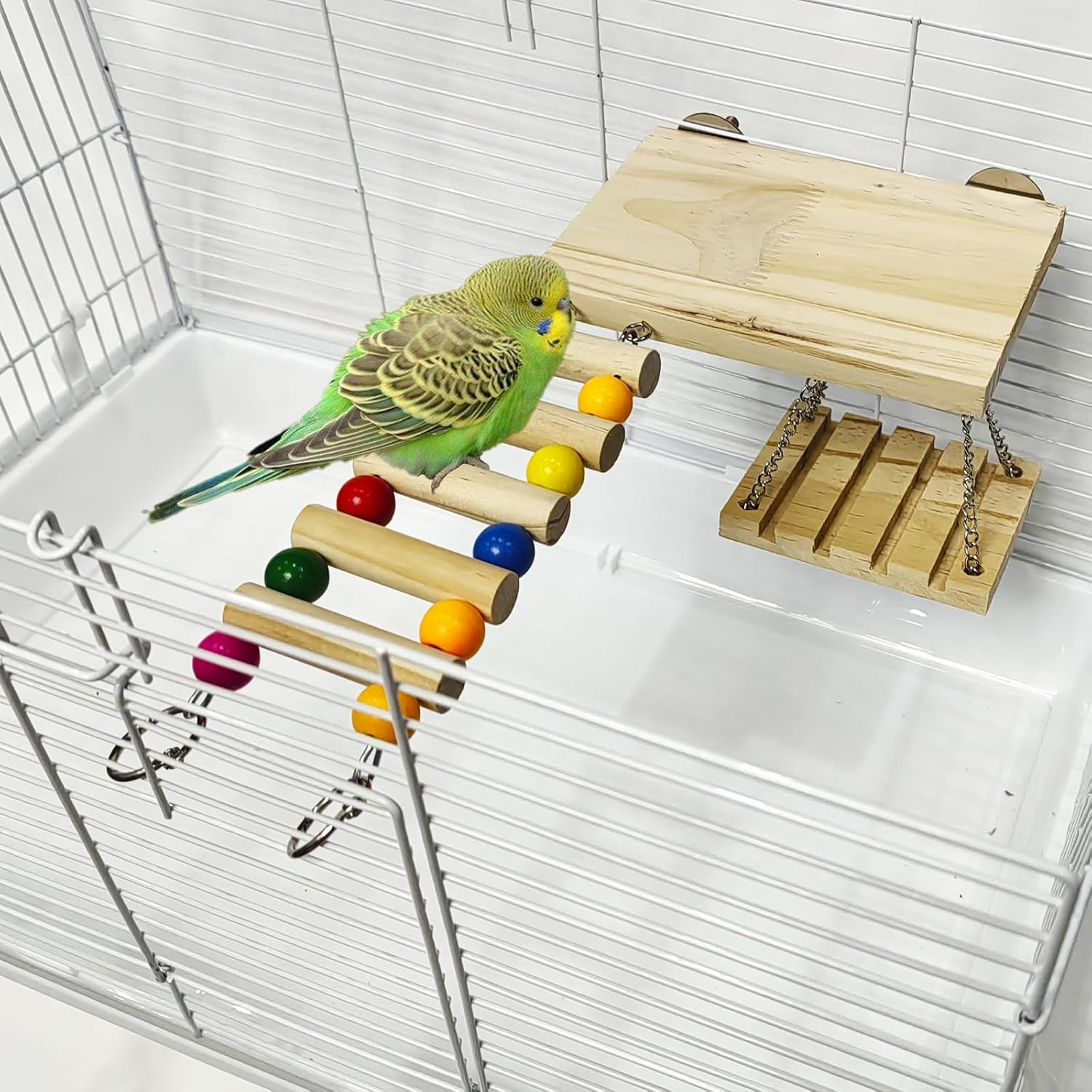 XICEN Bird Perches Toys Set Cage Accessories Parrot Nature Wooden Playground Hanging Standing Platform Play Stand with Swing Ladder for Lovebirds, Parakeet, Conures, Budgie and Other Small Animals image number 5